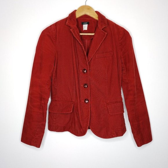 J Crew Burnt Orange Corduroy Leather Buttons Blazer Women's S - Picture 1 of 6